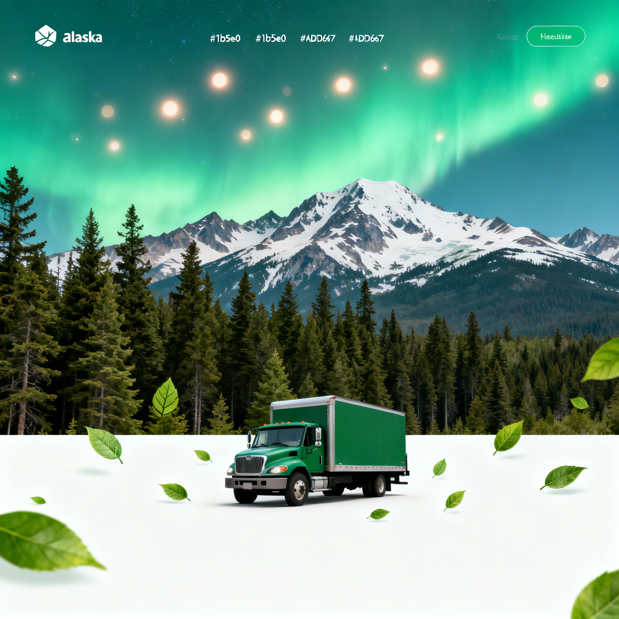 Eco-friendly moving in Alaska header banner with mountains and aurora