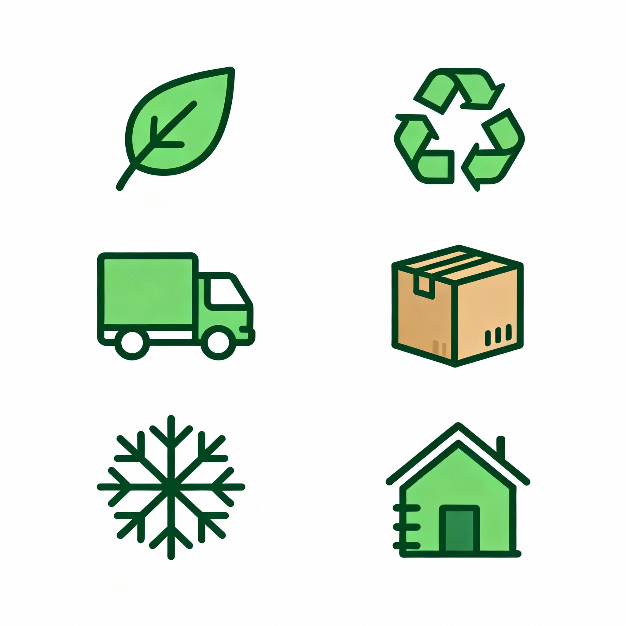 Reusable crates, recycled cardboard, and biodegradable packing supplies